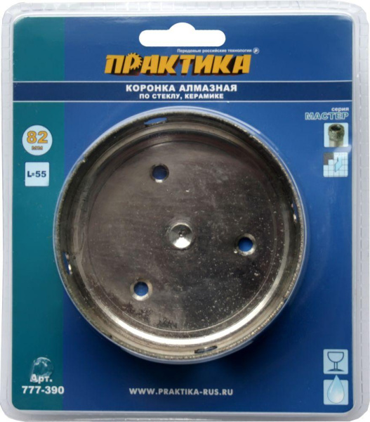 Коронка алмазная ПРАКТИКА Ф82х55мм цилиндрический Мастер (777-390)